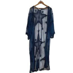 Indigo Thread Co. Navy Star Embroidered Mesh Maxi Duster XL Whimsigoth Celestial